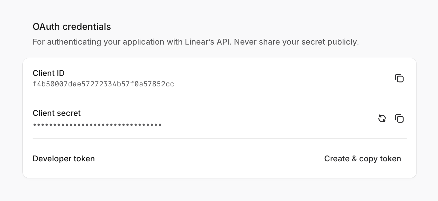 Client ID in the Linear OAuth credentials section