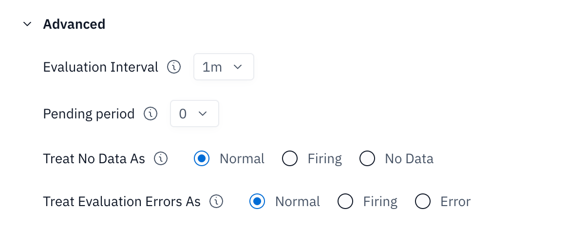 Monitor advanced evaluation settings, including Treat No Data As